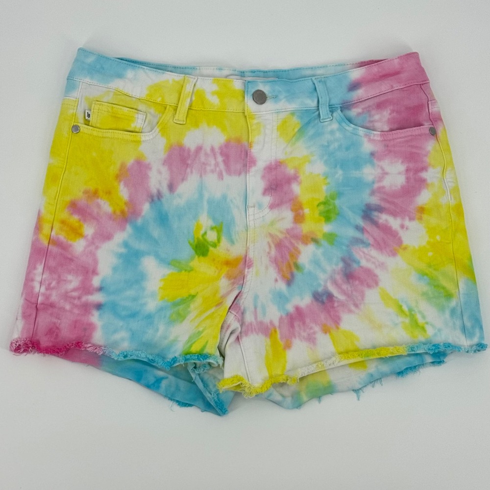 Judy Blue Tie Dye High Waisted Denim Shorts Size XL Pink Yellow Blue JB150082